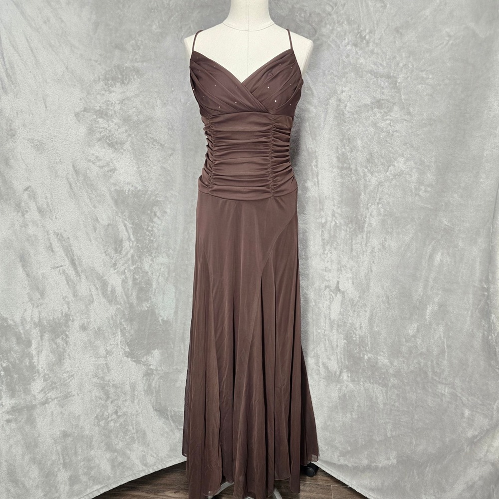 City Triangles Maxi Dress S Chocolate Brown Ruched Y2K Whimsigoth Fairy Grunge